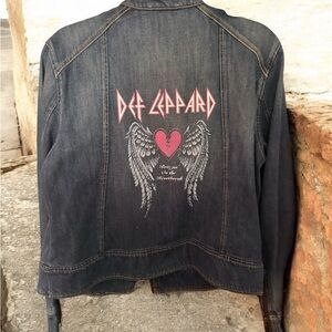 GAP Dark Blue Jean Jacket with Pink and Gray Graphic